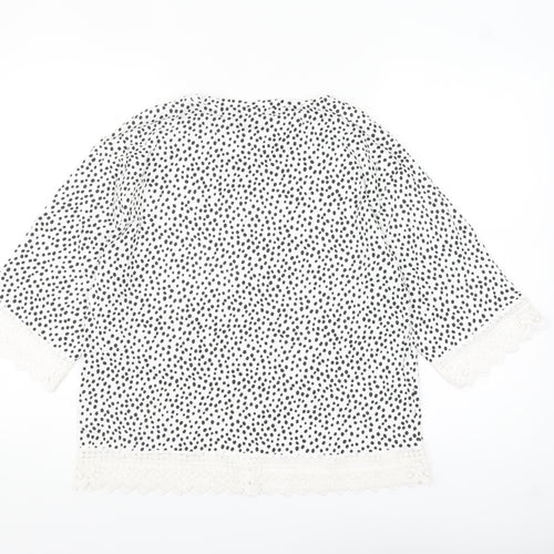 F&F Women White Black Polka Dot Lace Trim Blouse Size 14