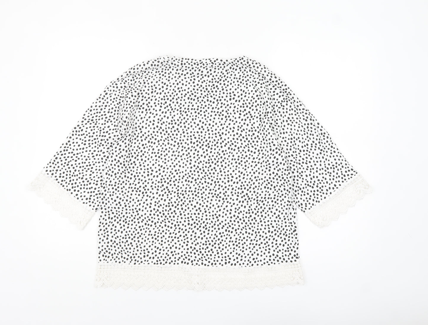 F&F Women White Black Polka Dot Lace Trim Blouse Size 14