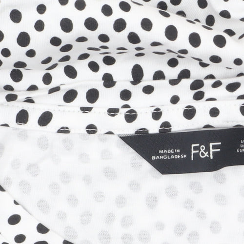 F&F Women White Black Polka Dot Lace Trim Blouse Size 14
