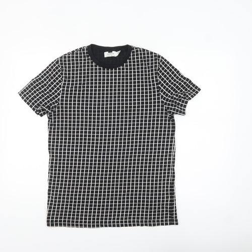 Topman Men's Black Check Short Sleeve Crew Neck T-Shirt Size S