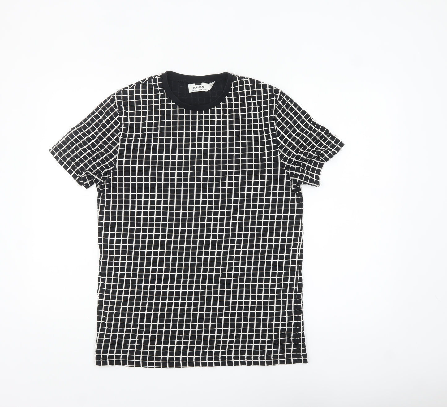 Topman Men's Black Check Short Sleeve Crew Neck T-Shirt Size S