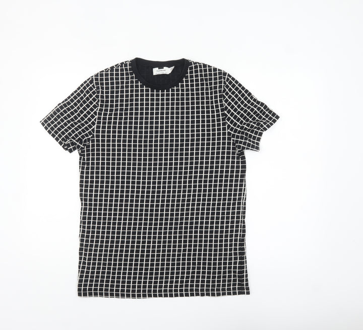 Topman Men's Black Check Short Sleeve Crew Neck T-Shirt Size S