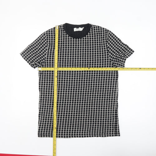 Topman Men's Black Check Short Sleeve Crew Neck T-Shirt Size S