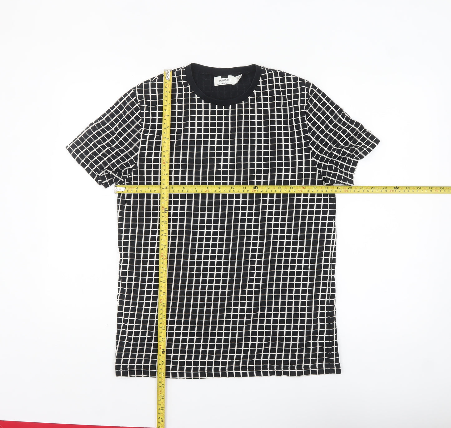 Topman Men's Black Check Short Sleeve Crew Neck T-Shirt Size S