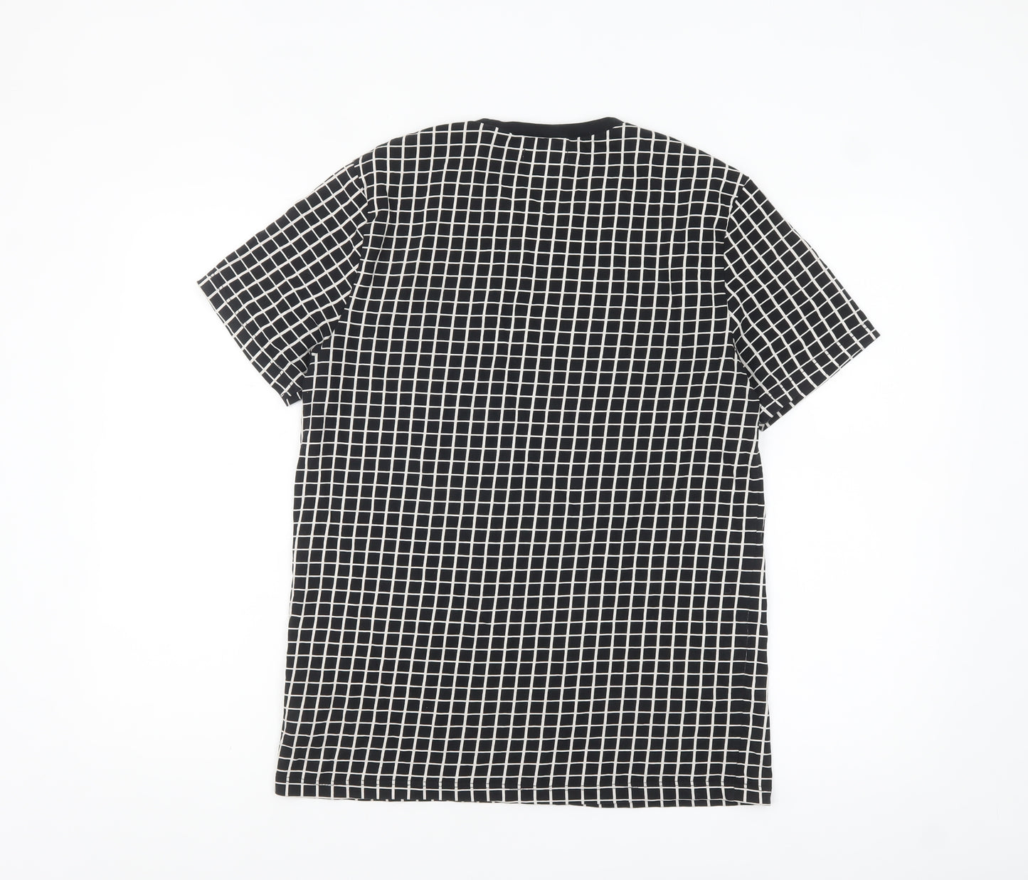 Topman Men's Black Check Short Sleeve Crew Neck T-Shirt Size S
