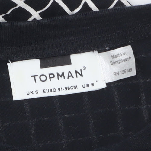 Topman Men's Black Check Short Sleeve Crew Neck T-Shirt Size S