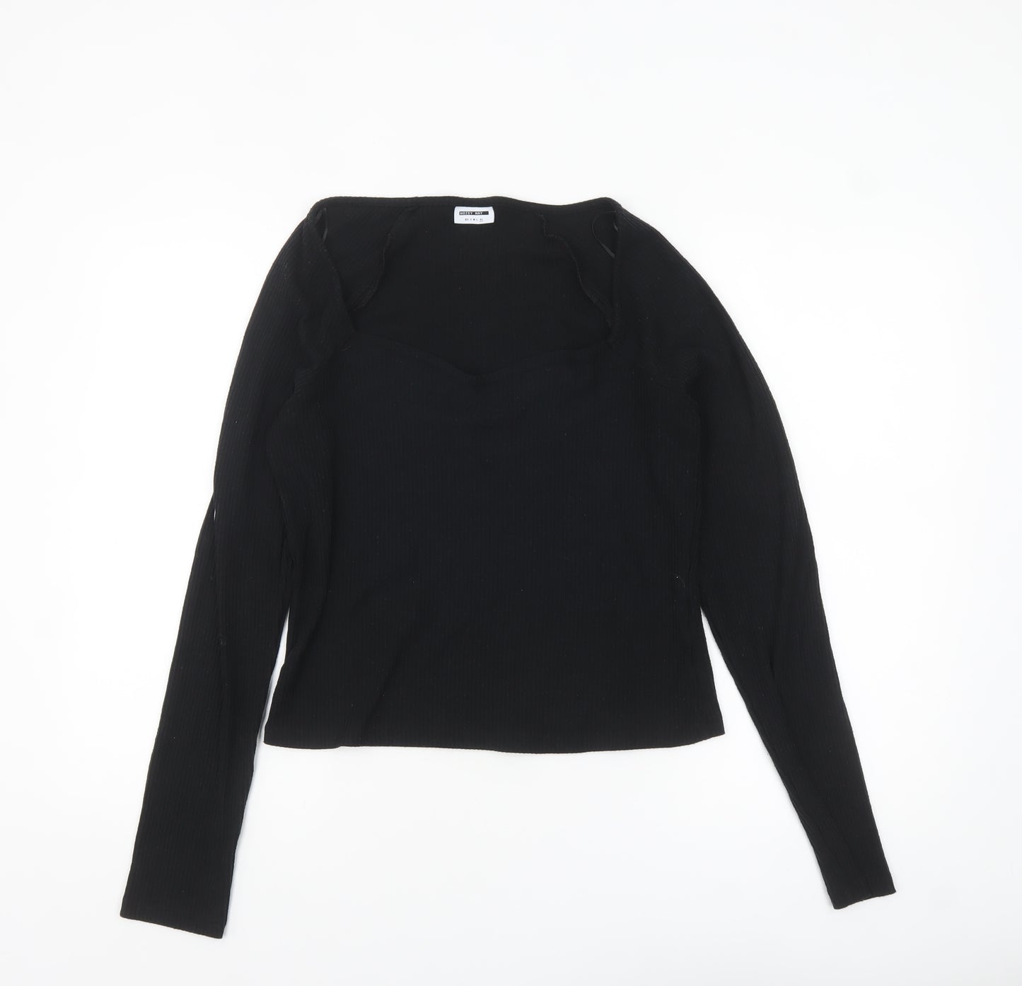 Noisy May Womens Black Sweetheart Neck Slim Fit Long Sleeve Top Size L