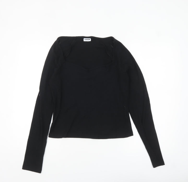 Noisy May Womens Black Sweetheart Neck Slim Fit Long Sleeve Top Size L