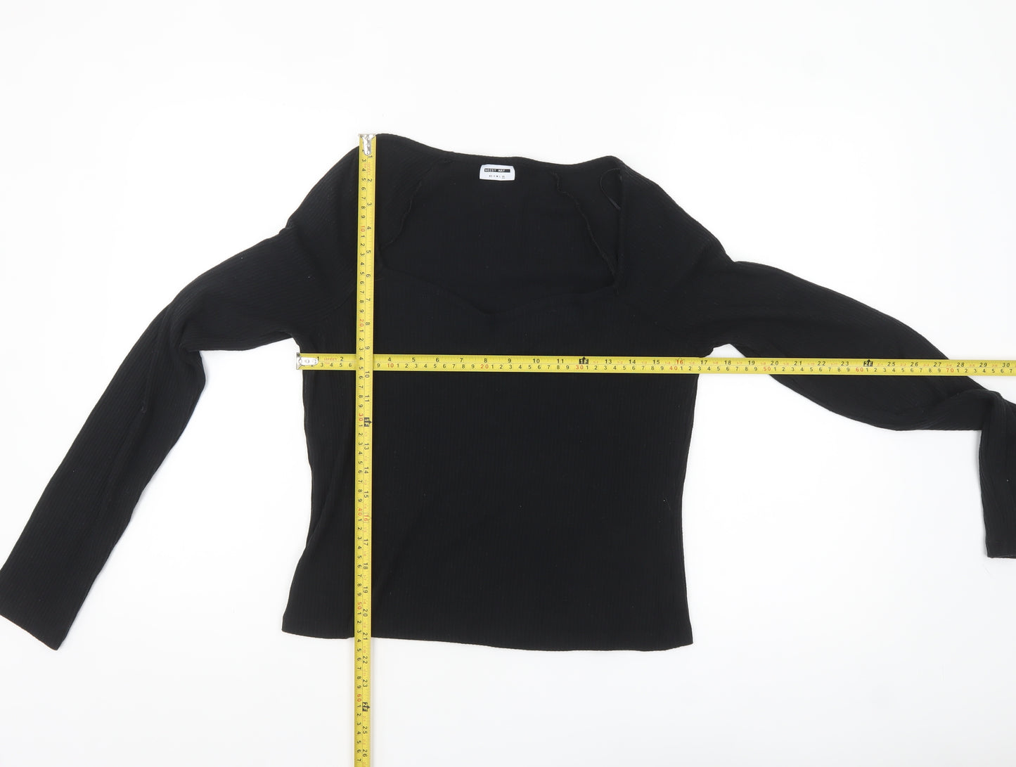 Noisy May Womens Black Sweetheart Neck Slim Fit Long Sleeve Top Size L