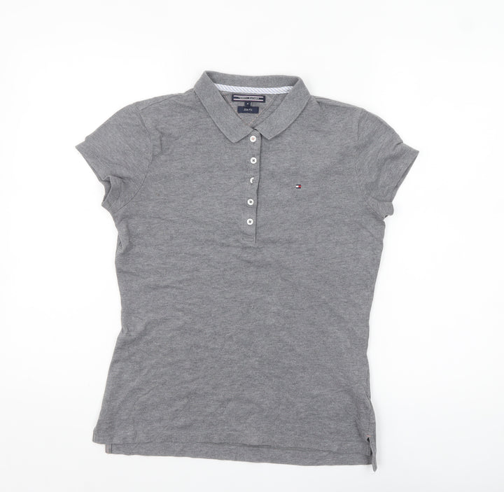 Tommy Hilfiger Women Grey Slim Fit Polo Shirt M Classic Casual