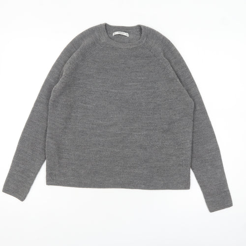 Mango Women Grey Acrylic Knit Crew Neck Pullover Jumper Size 10