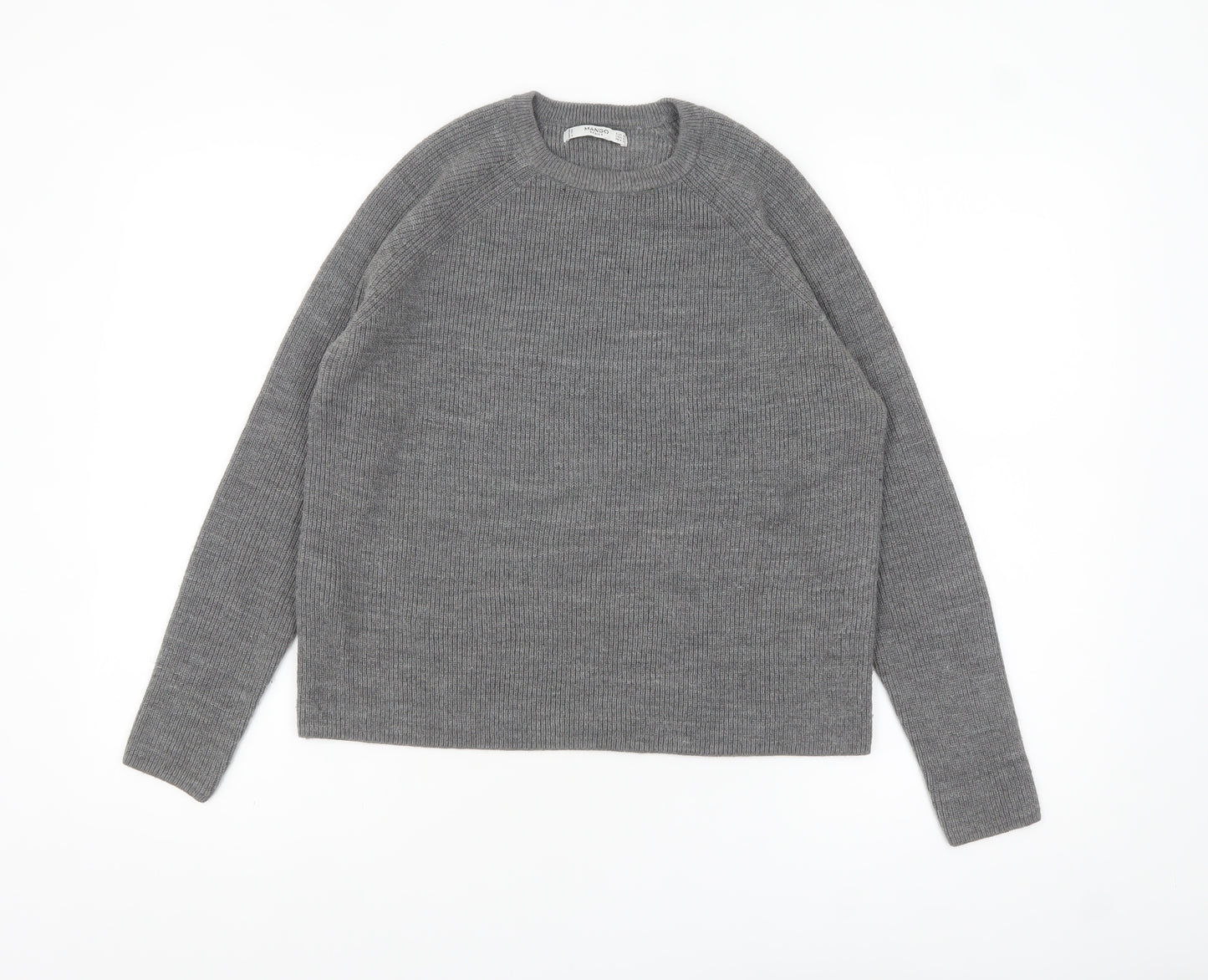 Mango Women Grey Acrylic Knit Crew Neck Pullover Jumper Size 10