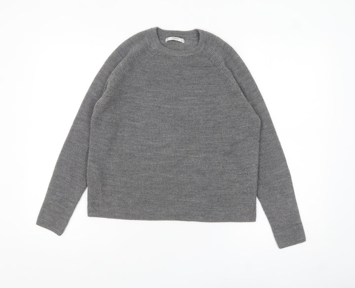 Mango Women Grey Acrylic Knit Crew Neck Pullover Jumper Size 10