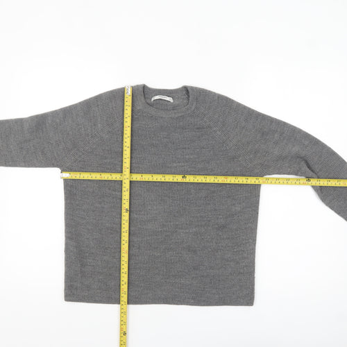 Mango Women Grey Acrylic Knit Crew Neck Pullover Jumper Size 10