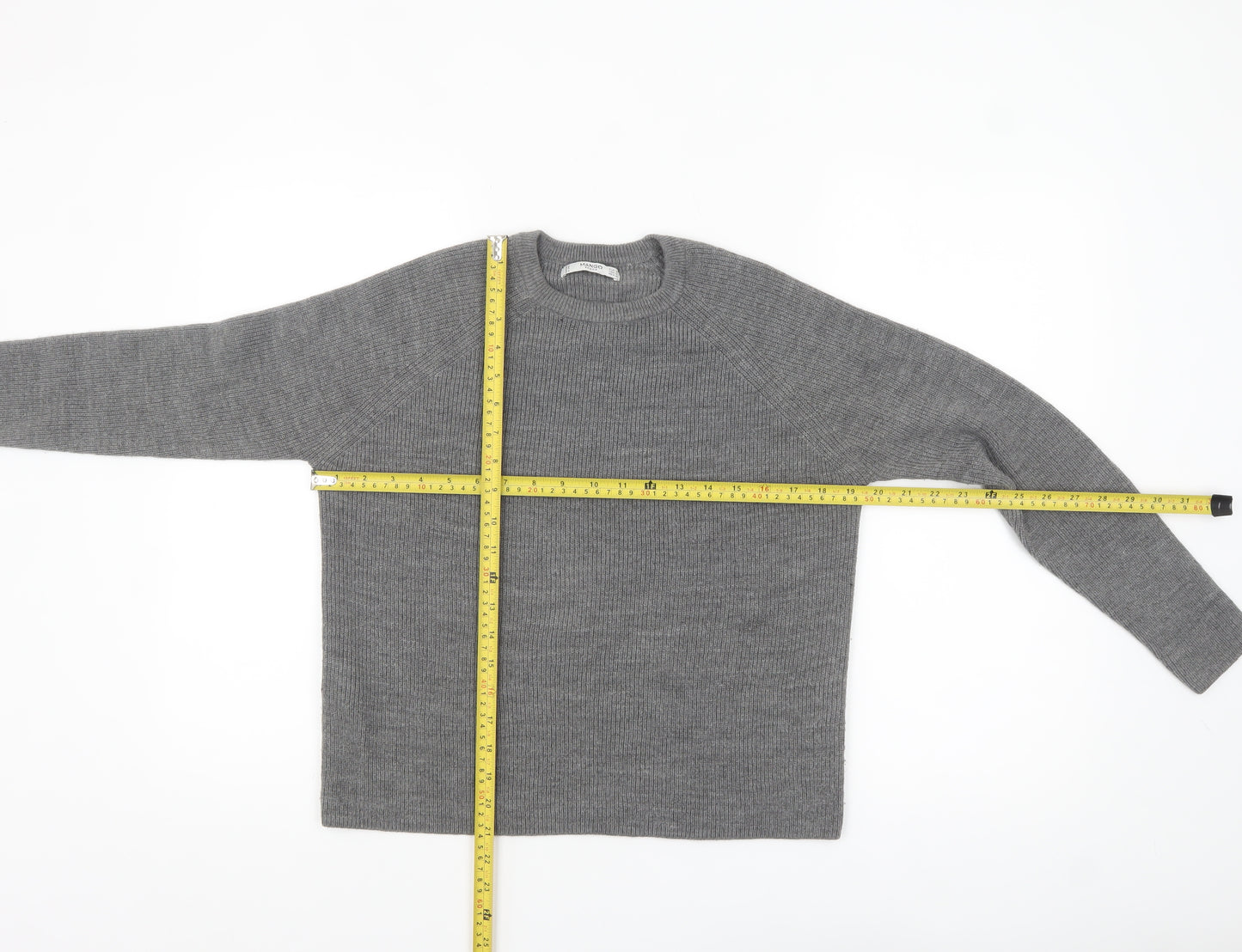 Mango Women Grey Acrylic Knit Crew Neck Pullover Jumper Size 10