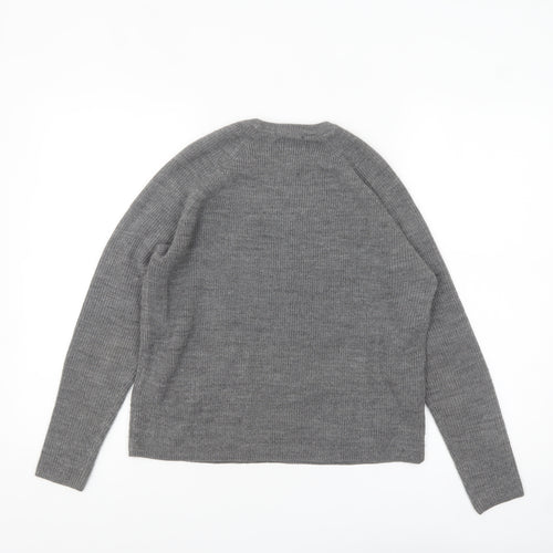 Mango Women Grey Acrylic Knit Crew Neck Pullover Jumper Size 10