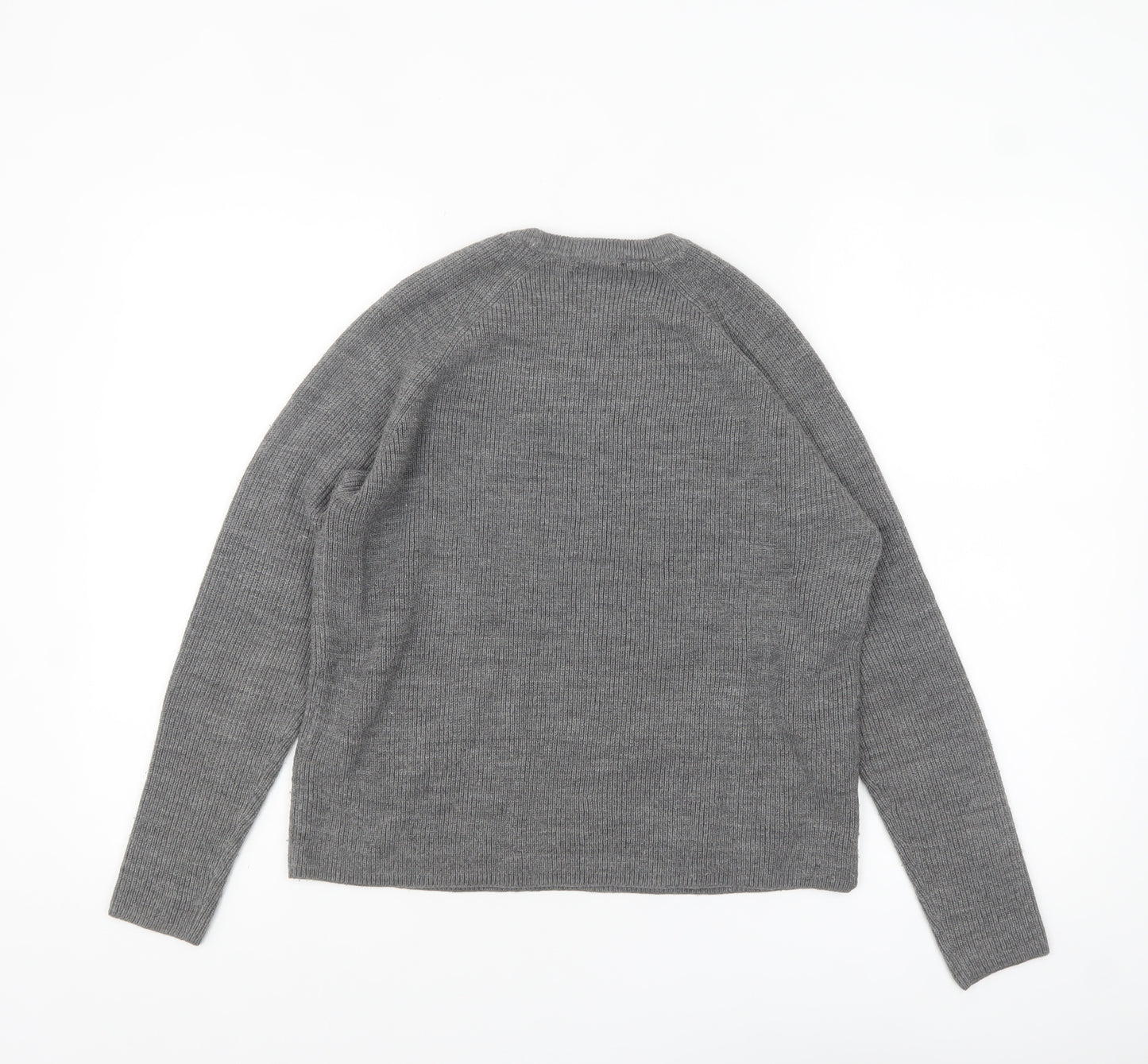 Mango Women Grey Acrylic Knit Crew Neck Pullover Jumper Size 10