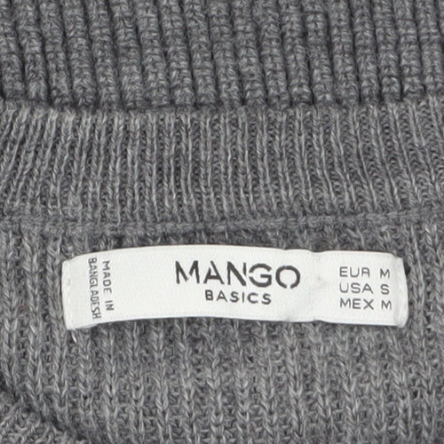 Mango Women Grey Acrylic Knit Crew Neck Pullover Jumper Size 10
