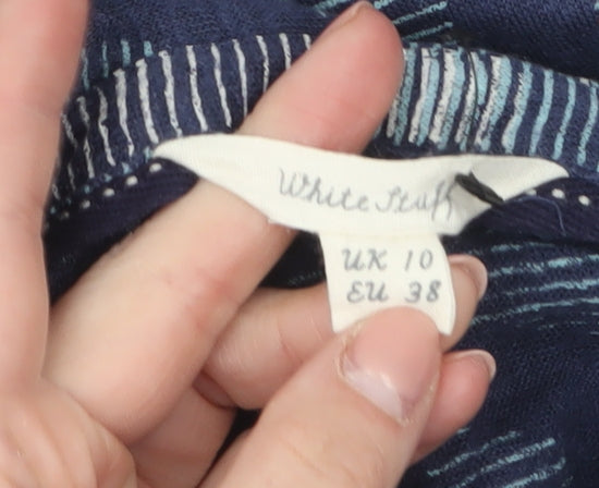 White Stuff Women's Blue Linen Geometric Button-Up Shirt Size 10