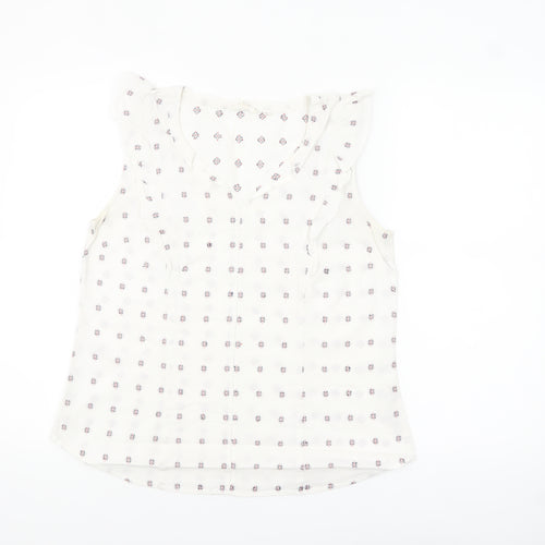 Fat Face Women’s Ivory Ruffle Sleeveless Cotton Tunic Blouse UK 12