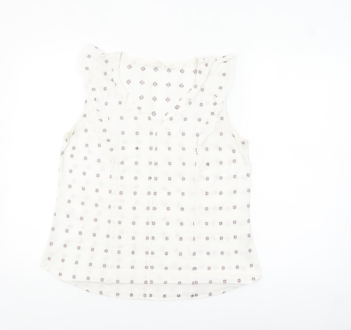 Fat Face Women’s Ivory Ruffle Sleeveless Cotton Tunic Blouse UK 12