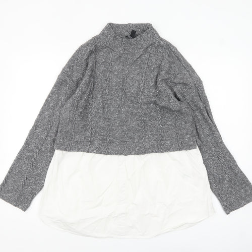 New Look Women's Grey High Neck Knit Jumper UK 16