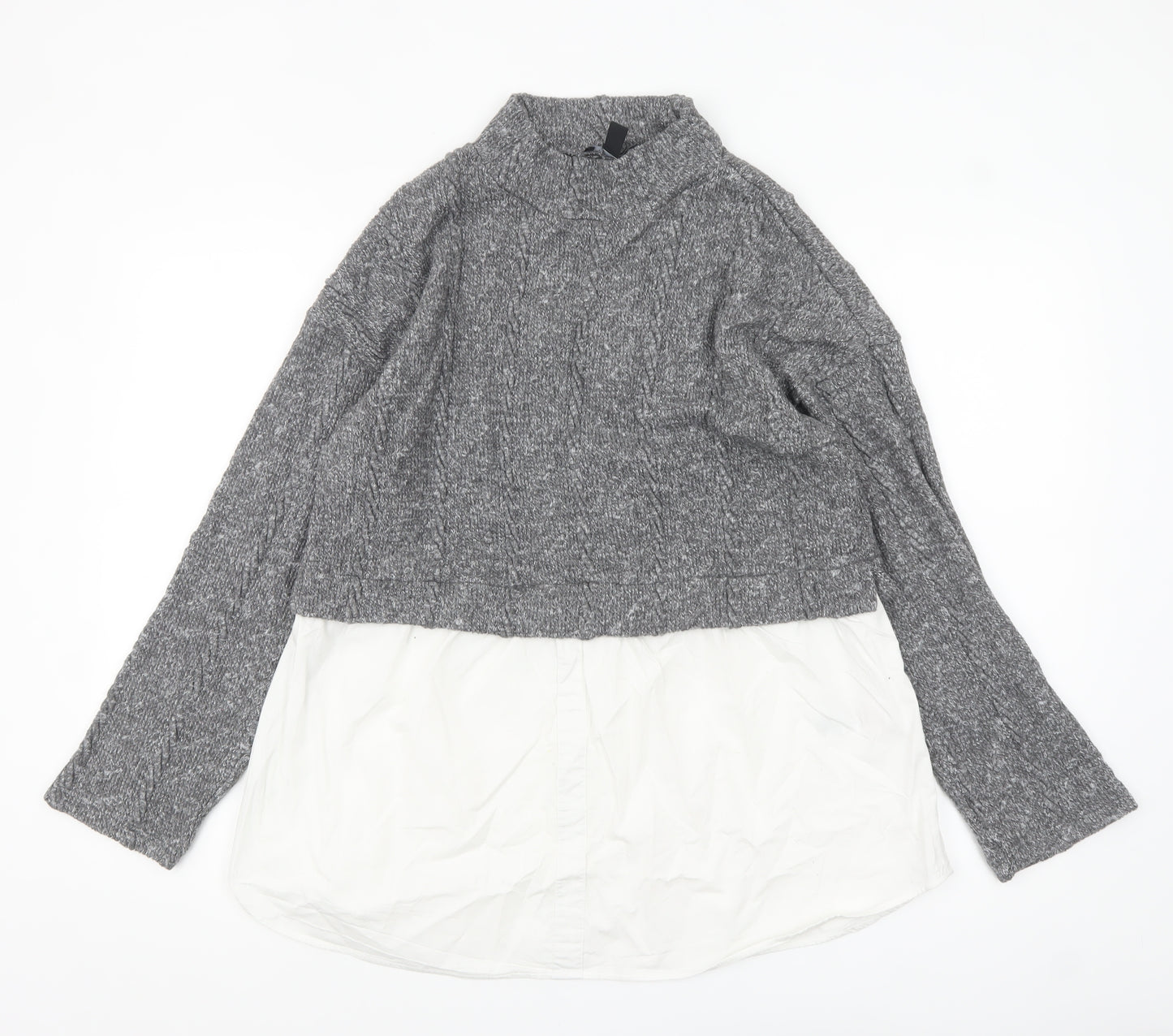 New Look Women's Grey High Neck Knit Jumper UK 16