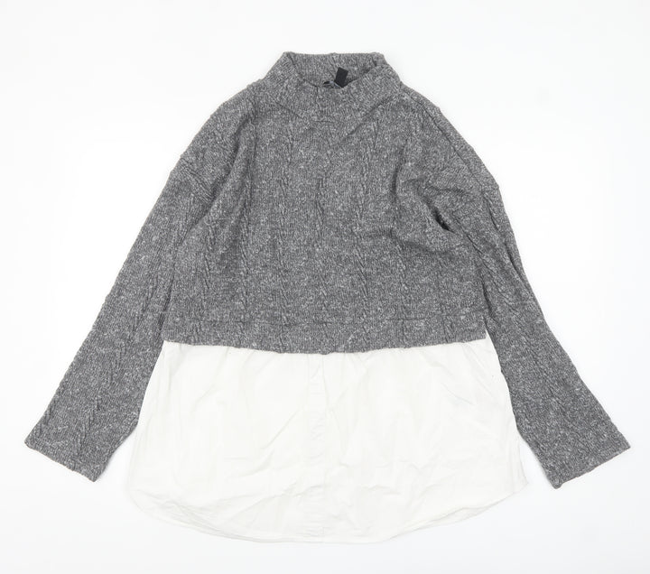 New Look Women's Grey High Neck Knit Jumper UK 16