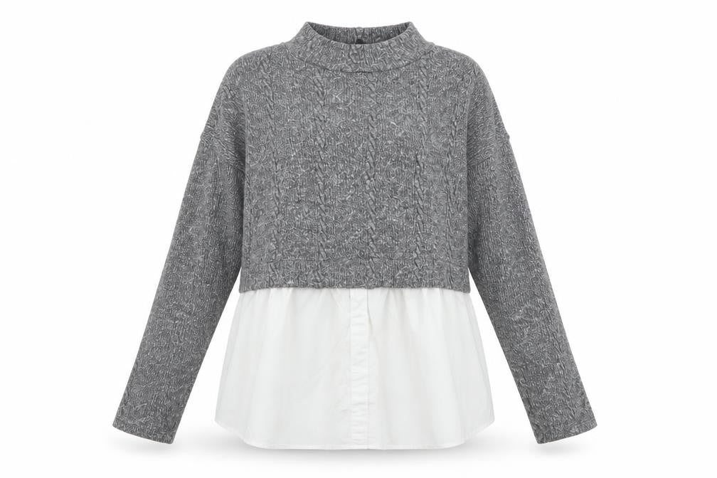 Front view of New Look Women's Grey High Neck Knit Jumper UK 16