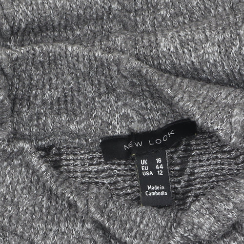 New Look Women's Grey High Neck Knit Jumper UK 16
