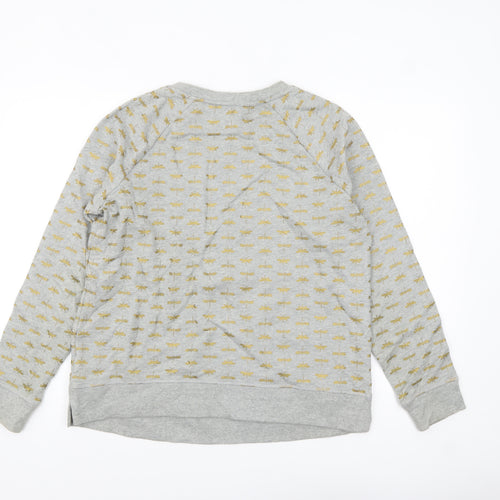 Boden Women's Grey Gold Bee Print Crew Neck Sweatshirt M