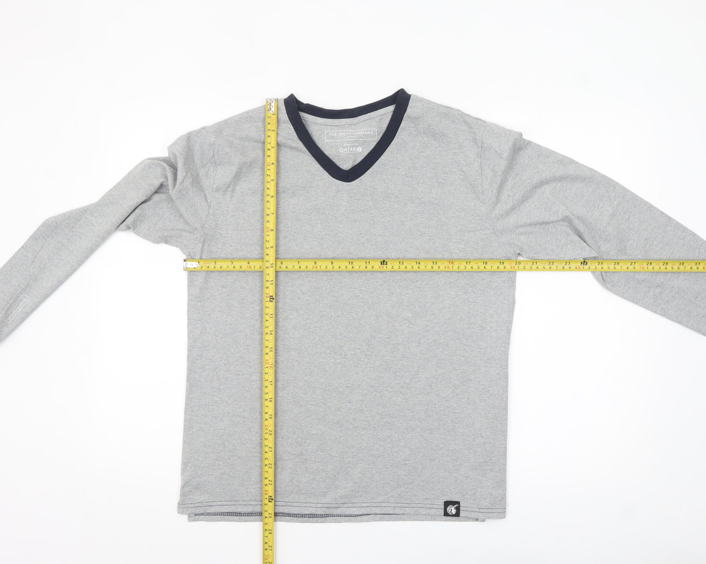 The White Company Men’s Grey Long Sleeve V-Neck Casual Top Size S