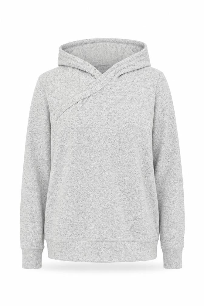 Front view of FatFace Women Grey Hoodie, size 8, Pullover Soft Knit Loungewear