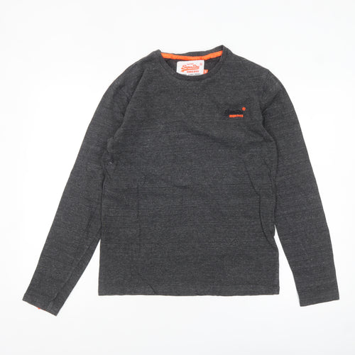 Superdry Men's Grey Long Sleeve Cotton Crew Neck Top Size S