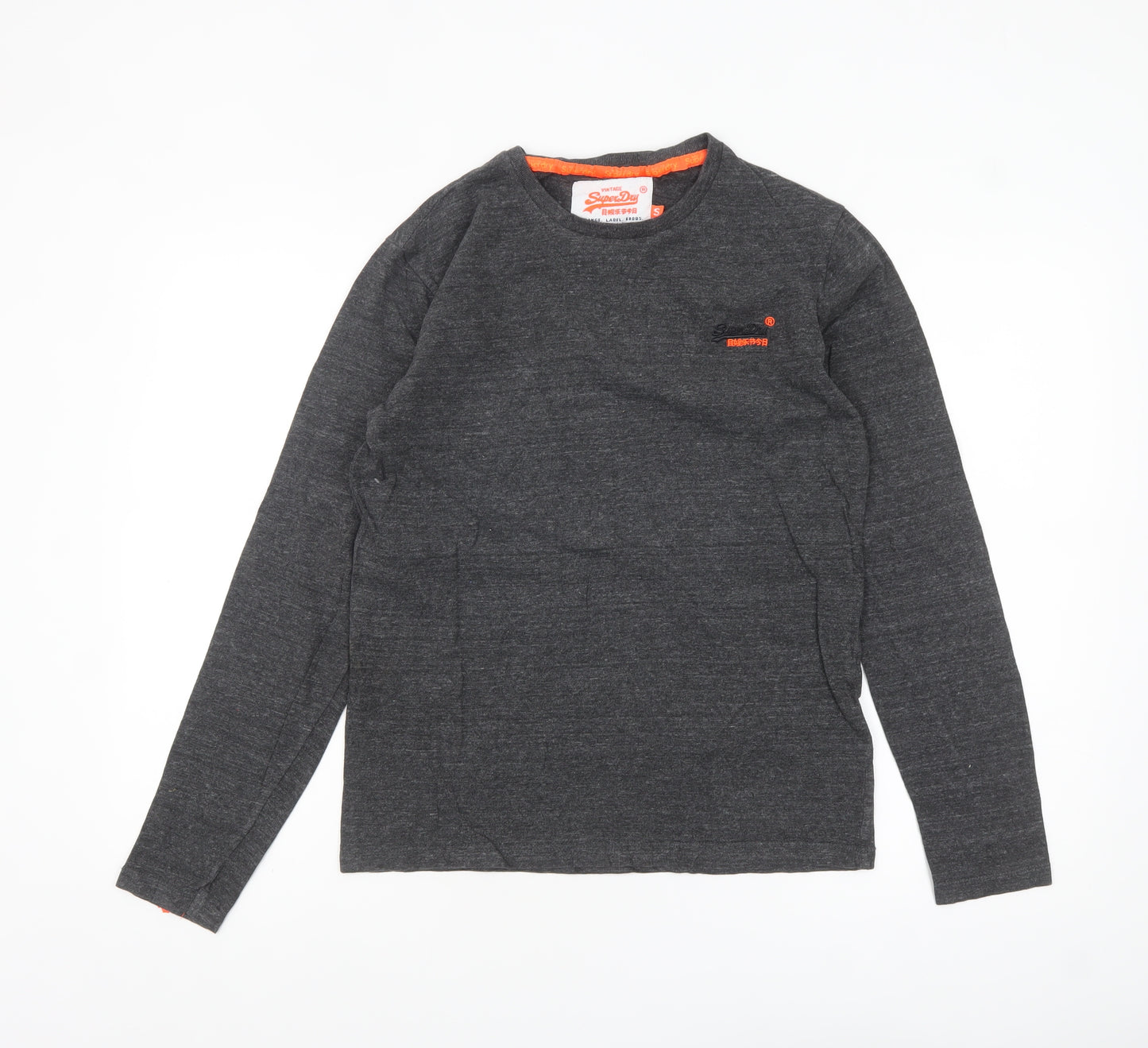 Superdry Men's Grey Long Sleeve Cotton Crew Neck Top Size S