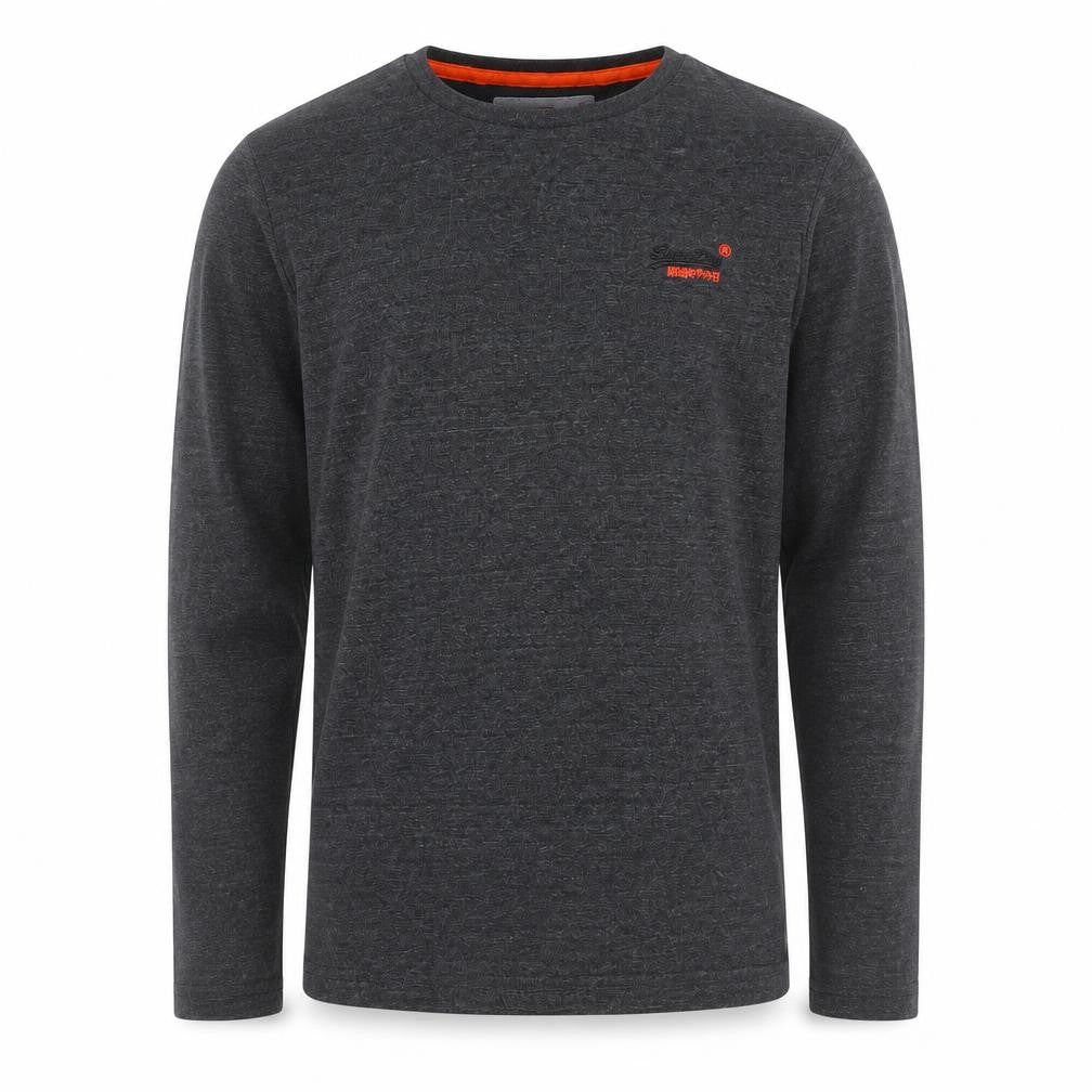 Front view of Superdry Men's Grey Long Sleeve Cotton Crew Neck Top, size S