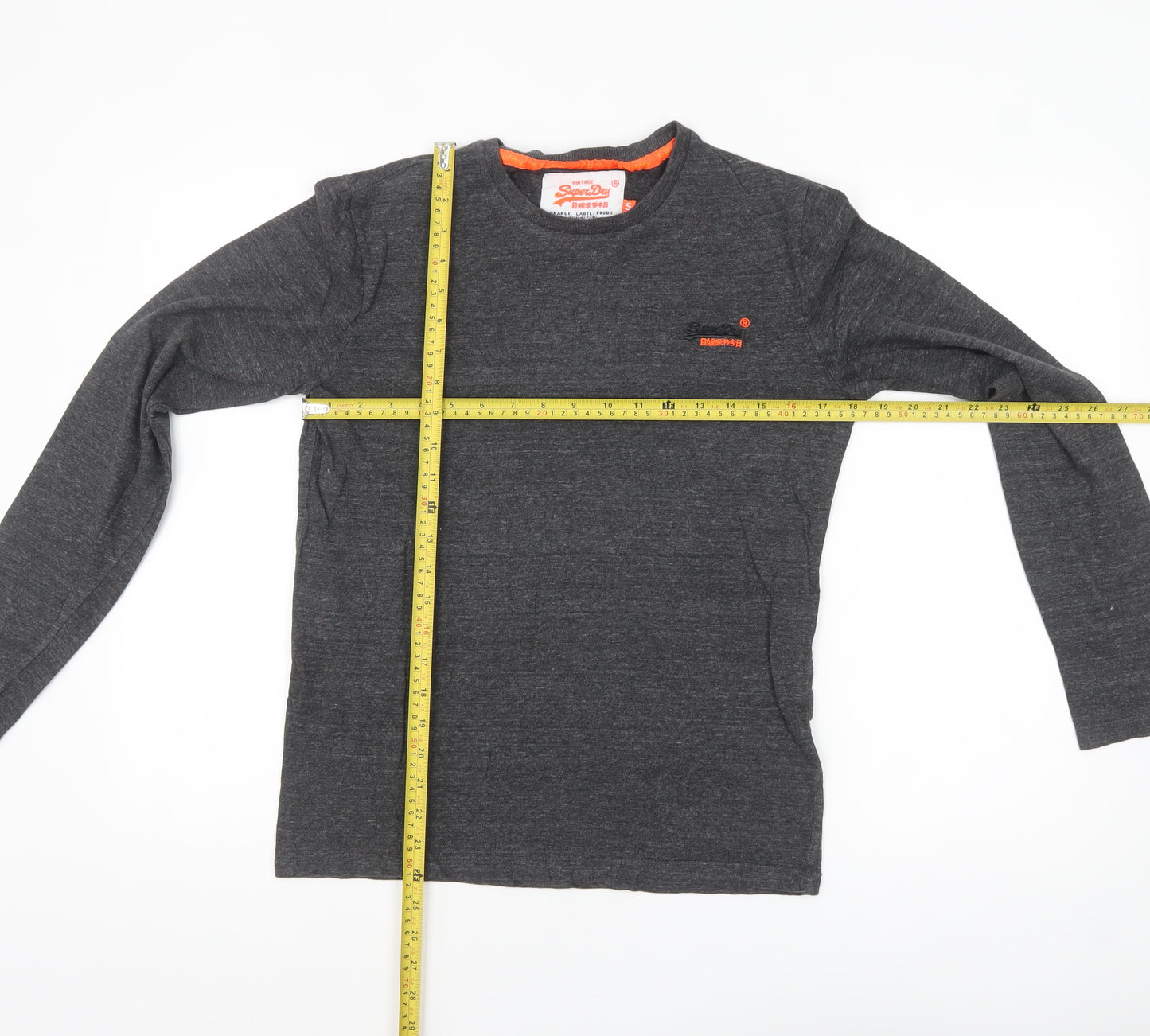 Superdry Men's Grey Long Sleeve Cotton Crew Neck Top Size S