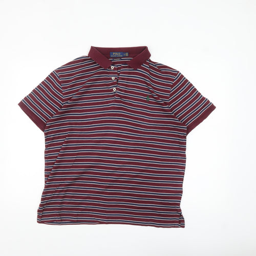 Ralph Lauren Men's Red Striped Custom Slim Fit Polo Shirt L