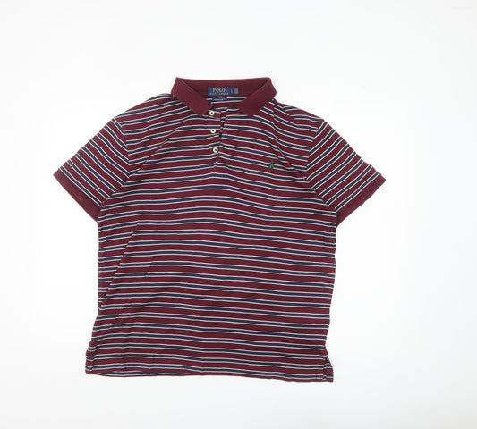 Ralph Lauren Men's Red Striped Custom Slim Fit Polo Shirt L