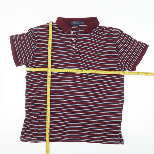 Ralph Lauren Men's Red Striped Custom Slim Fit Polo Shirt L