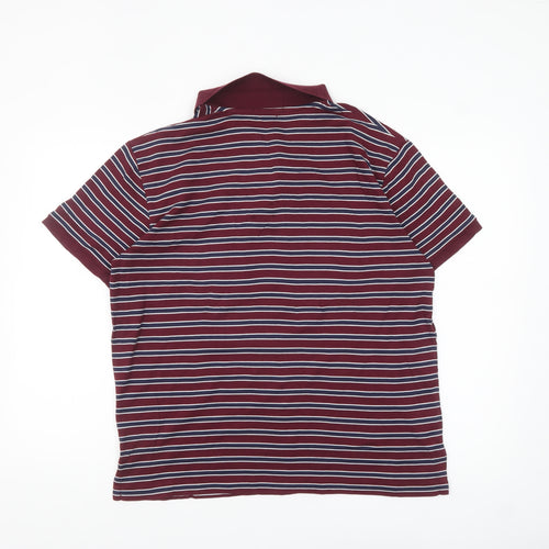 Ralph Lauren Men's Red Striped Custom Slim Fit Polo Shirt L