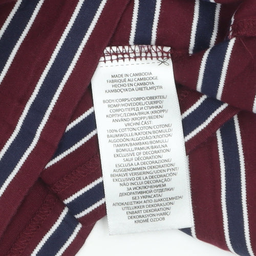 Ralph Lauren Men's Red Striped Custom Slim Fit Polo Shirt L