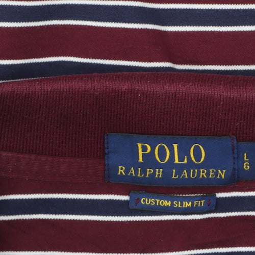 Ralph Lauren Men's Red Striped Custom Slim Fit Polo Shirt L