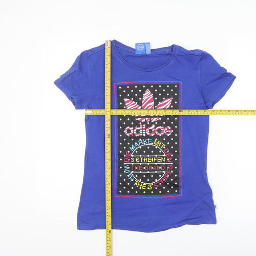 Adidas Women's Blue Graphic Logo T-Shirt Size 10 Short Sleeve Cotton