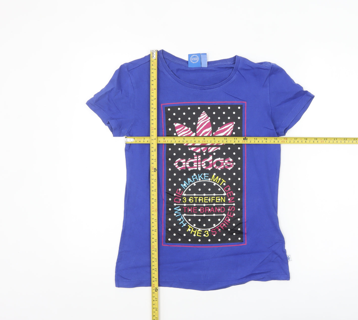 Adidas Women's Blue Graphic Logo T-Shirt Size 10 Short Sleeve Cotton