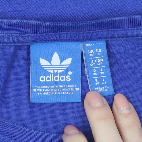 Adidas Women's Blue Graphic Logo T-Shirt Size 10 Short Sleeve Cotton