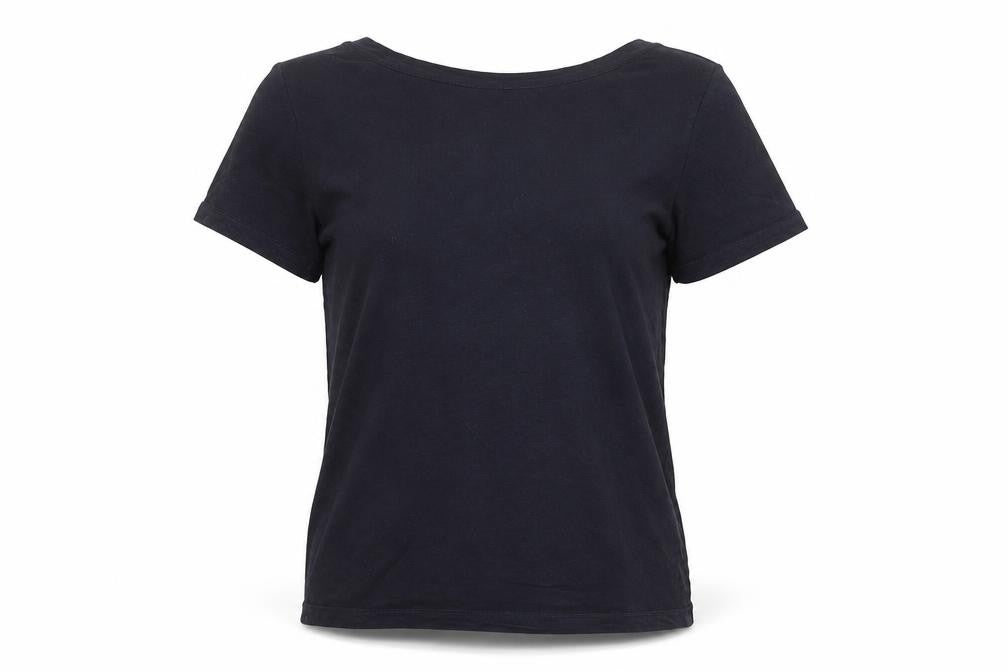Front view of Phase Eight Women Black Cotton Basic Short Sleeve T-Shirt UK 12