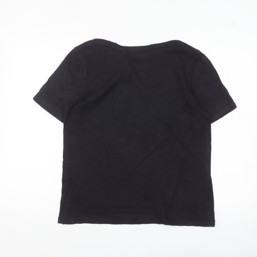 Phase Eight Women Black Cotton Basic Short Sleeve T-Shirt UK 12