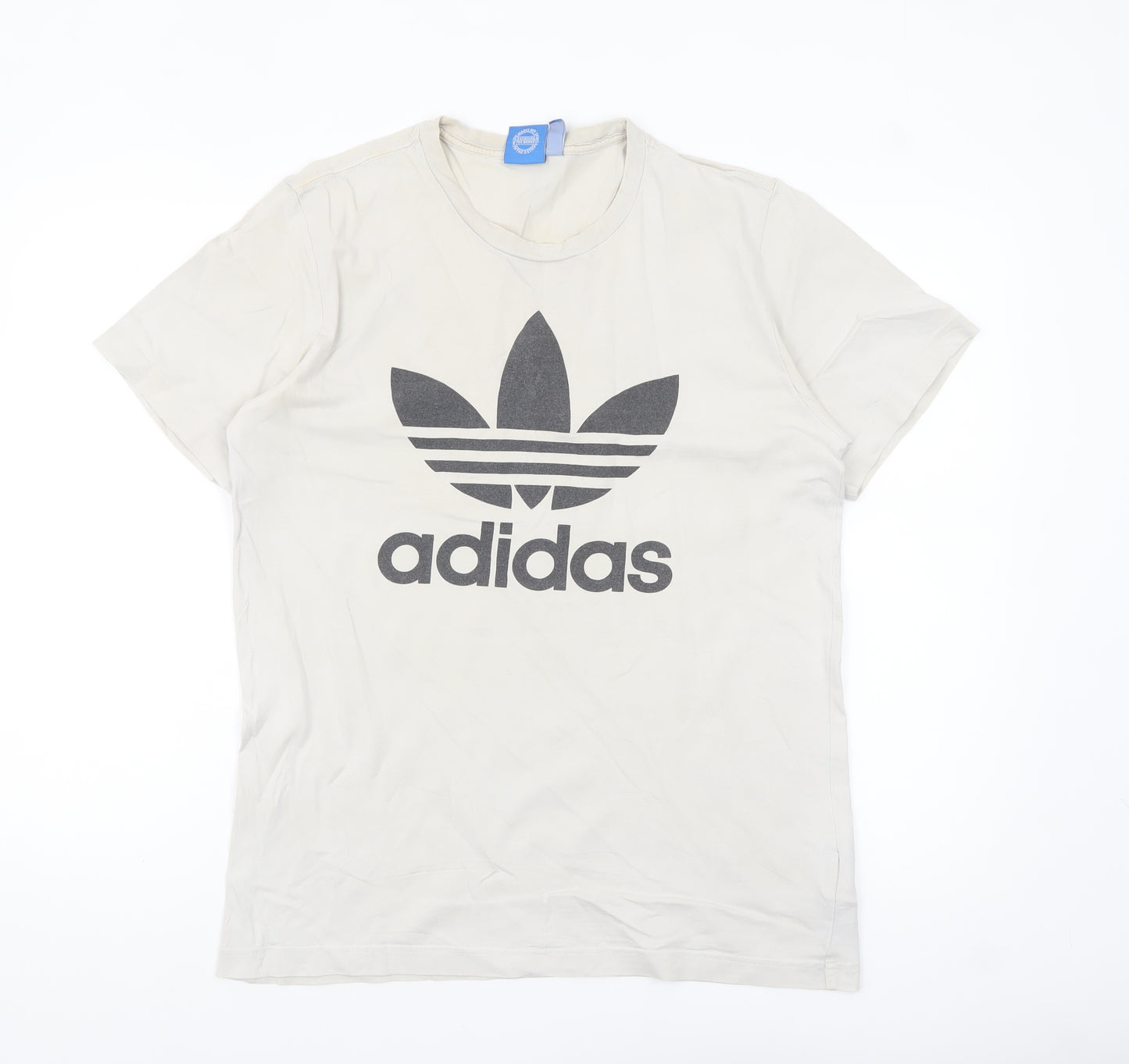 Adidas Men's Beige Trefoil Logo T-Shirt Size M Short Sleeve Cotton