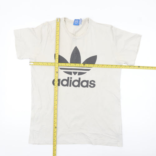 Adidas Men's Beige Trefoil Logo T-Shirt Size M Short Sleeve Cotton